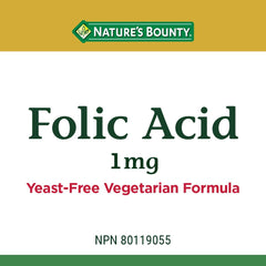 Close-up of Nature's Bounty folic acid bottle label