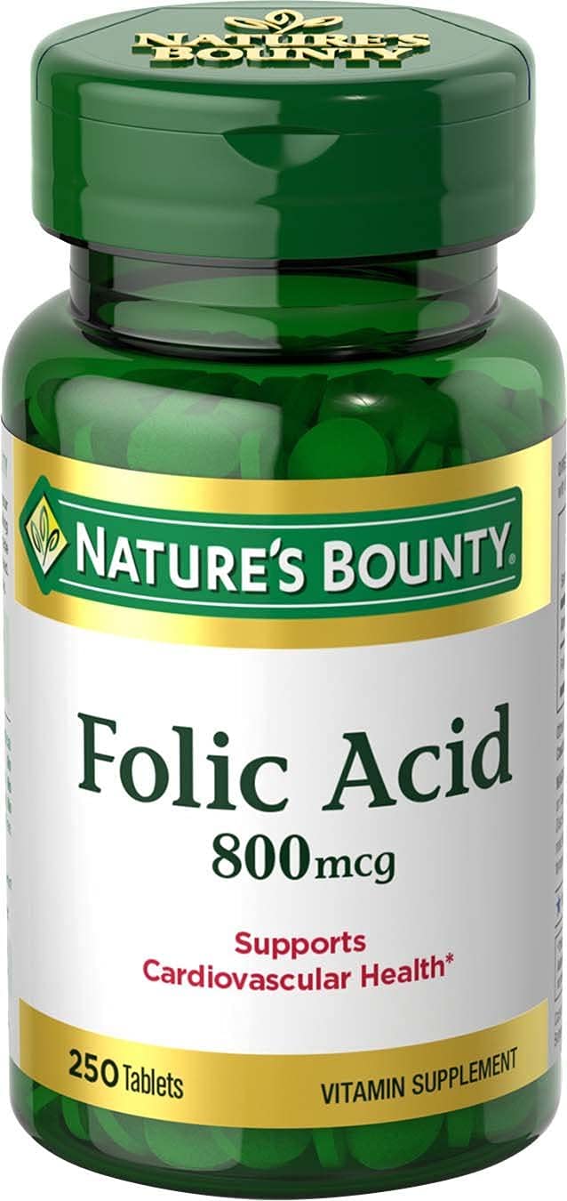 Front view of Nature's Bounty Folic Acid 800 mcg Maximum Strength two-pack bottles