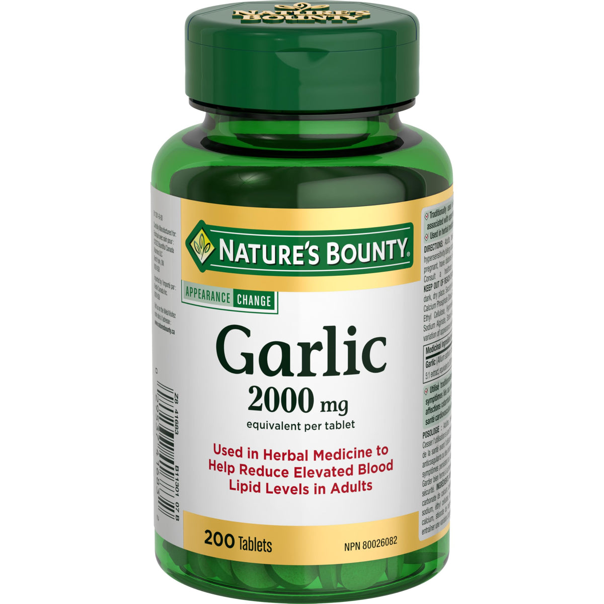 Nature's Bounty Garlic 2000mg bottle - front view with 200 tablets