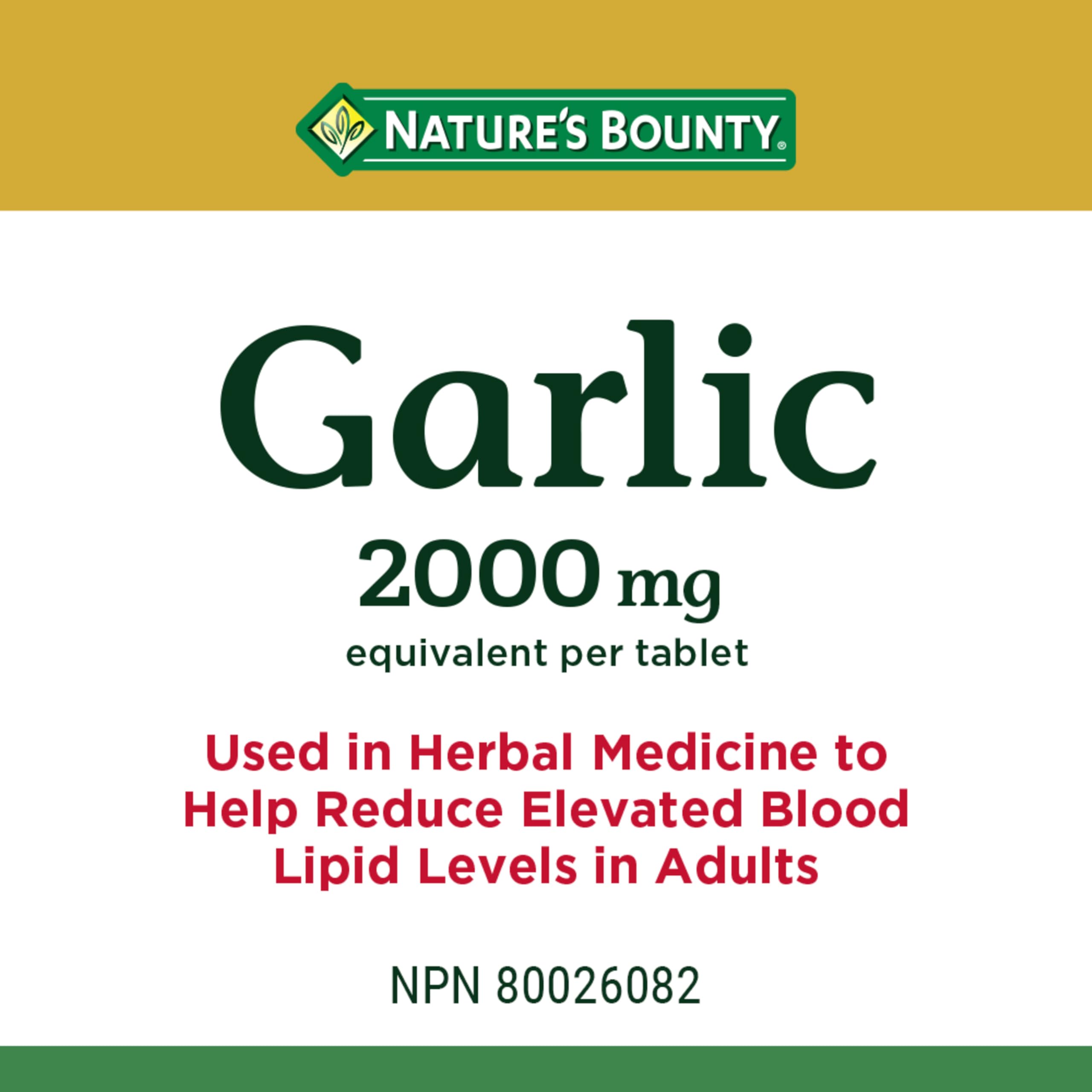 Close-up of Nature's Bounty Garlic 2000mg label on bottle