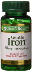 Nature's Bounty Gentle Iron 28 mg bottle and capsules