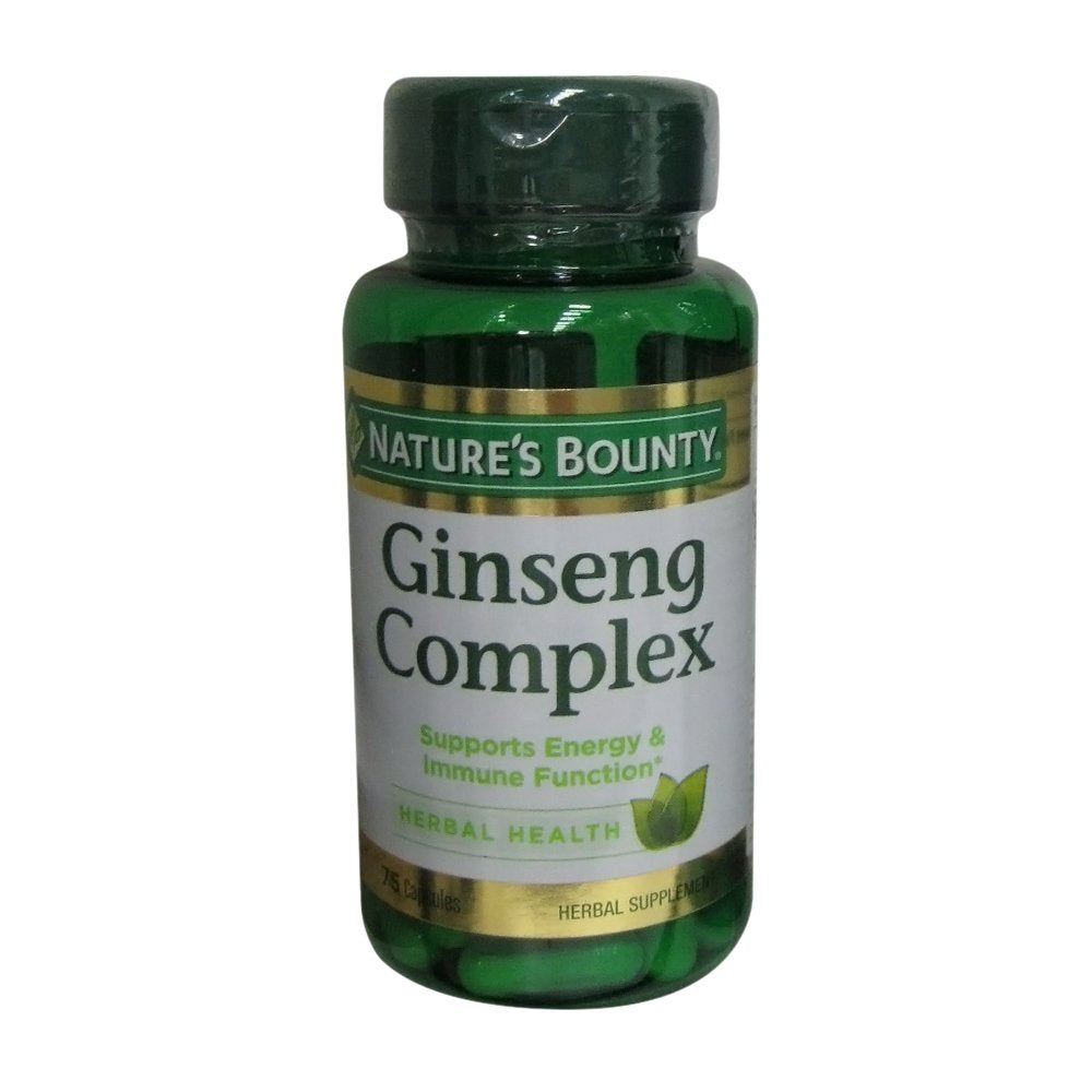 Nature's Bounty Ginseng Complex Herbal Health Capsules bottle with packaging - 75 capsules per bottle, two-pack