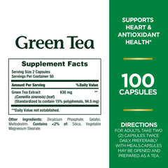 Close-up of Nature's Bounty Green Tea Pills capsules