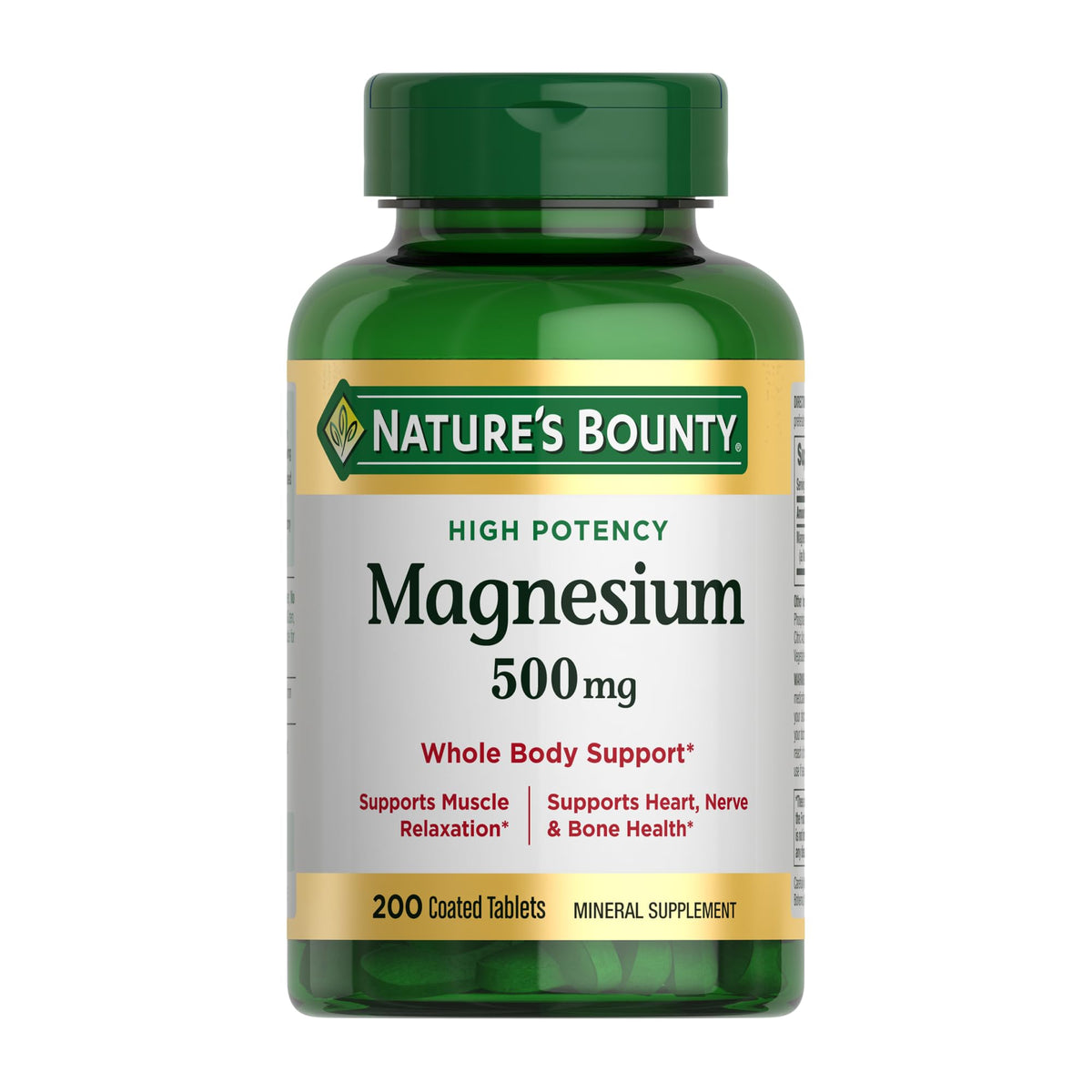 Front label of Nature's Bounty Magnesium 500 mg tablets bottle