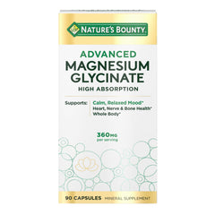 Nature's Bounty Magnesium Glycinate bottle front with 90 capsules