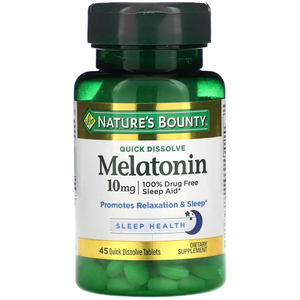 Nature's Bounty Melatonin 10 mg Quick Dissolve tablets bottle with label