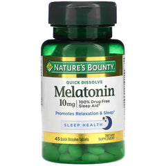 Nature's Bounty Melatonin 10 mg Quick Dissolve tablets bottle with label