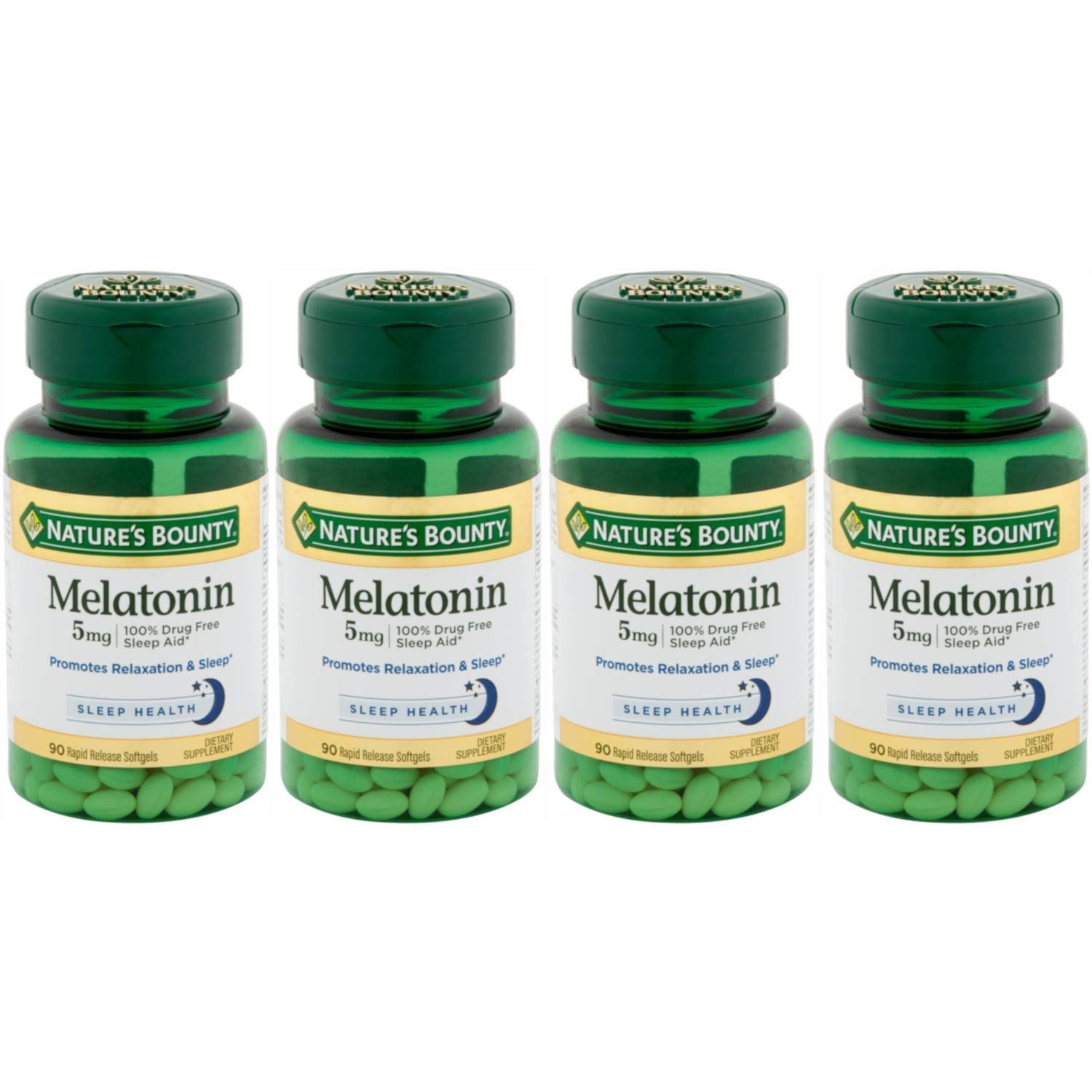 Nature's Bounty Melatonin 5 mg softgels bottle – 90-count, pack of four