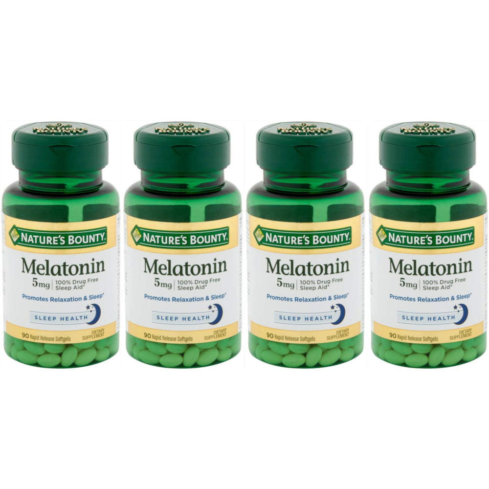Nature's Bounty Melatonin 5 mg softgels bottle – 90-count, pack of four