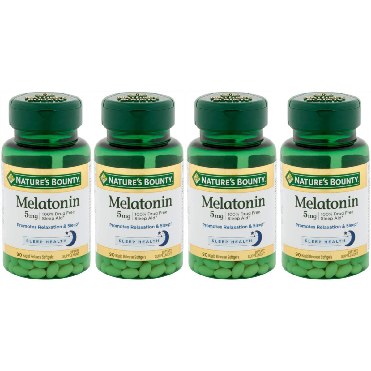 Nature's Bounty Melatonin 5 mg softgels bottle – 90-count, pack of four