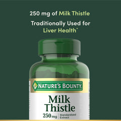 Milk Thistle capsules bottle with label showing 250 mg