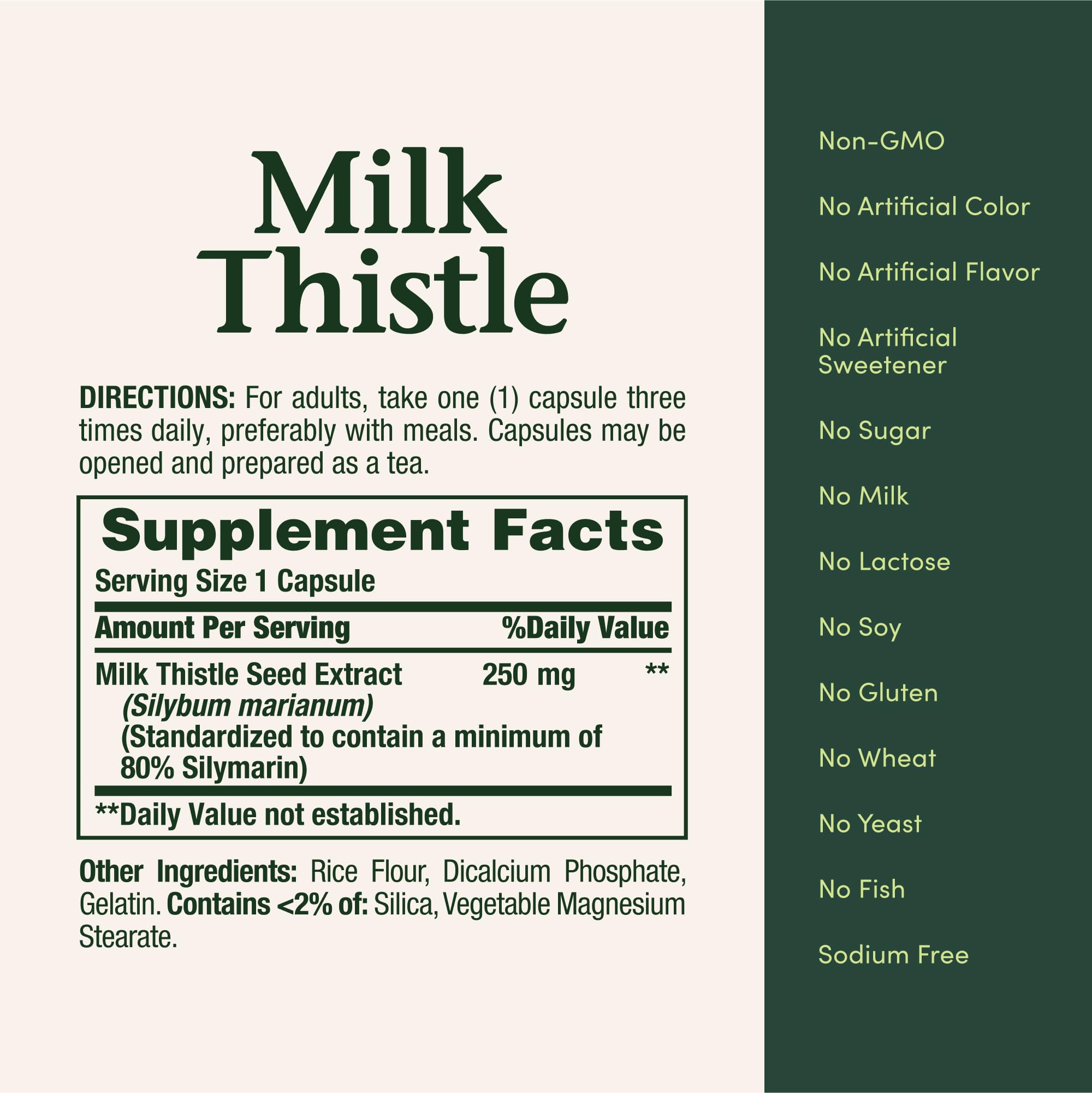 Supplement ingredients and facts for Nature's Bounty Milk Thistle