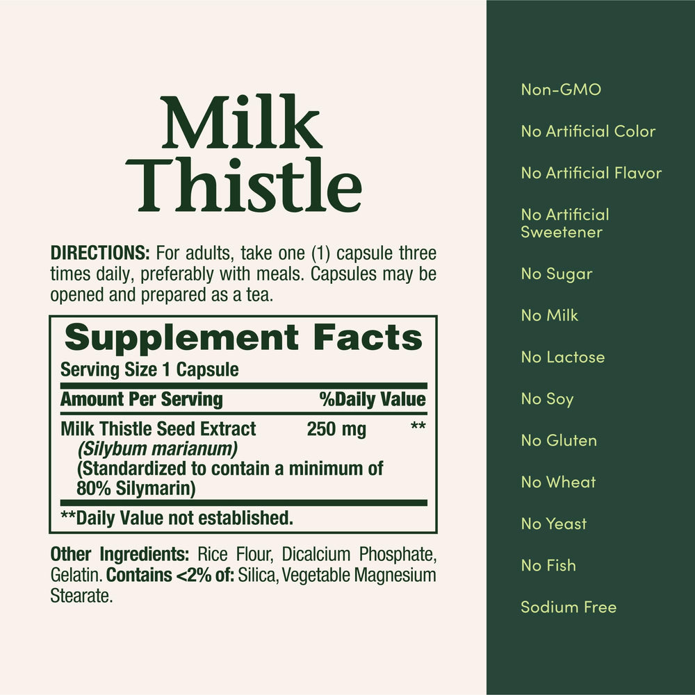 Supplement ingredients and facts for Nature's Bounty Milk Thistle
