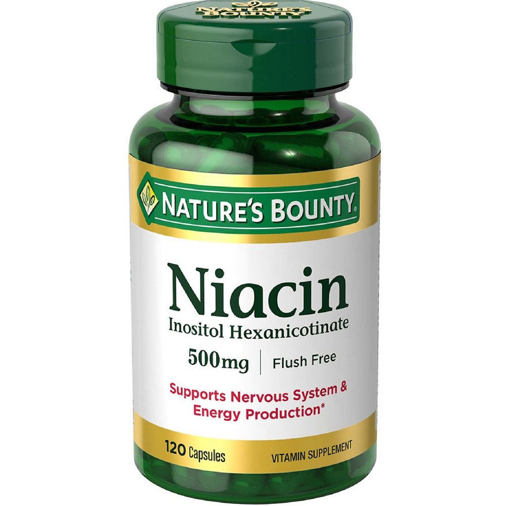 Nature's Bounty Niacin 500 mg capsules bottle 2-pack with 120 capsules per bottle
