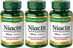 Packaging: Set of 3 Nature's Bounty Niacin Flush Free 500 mg bottles