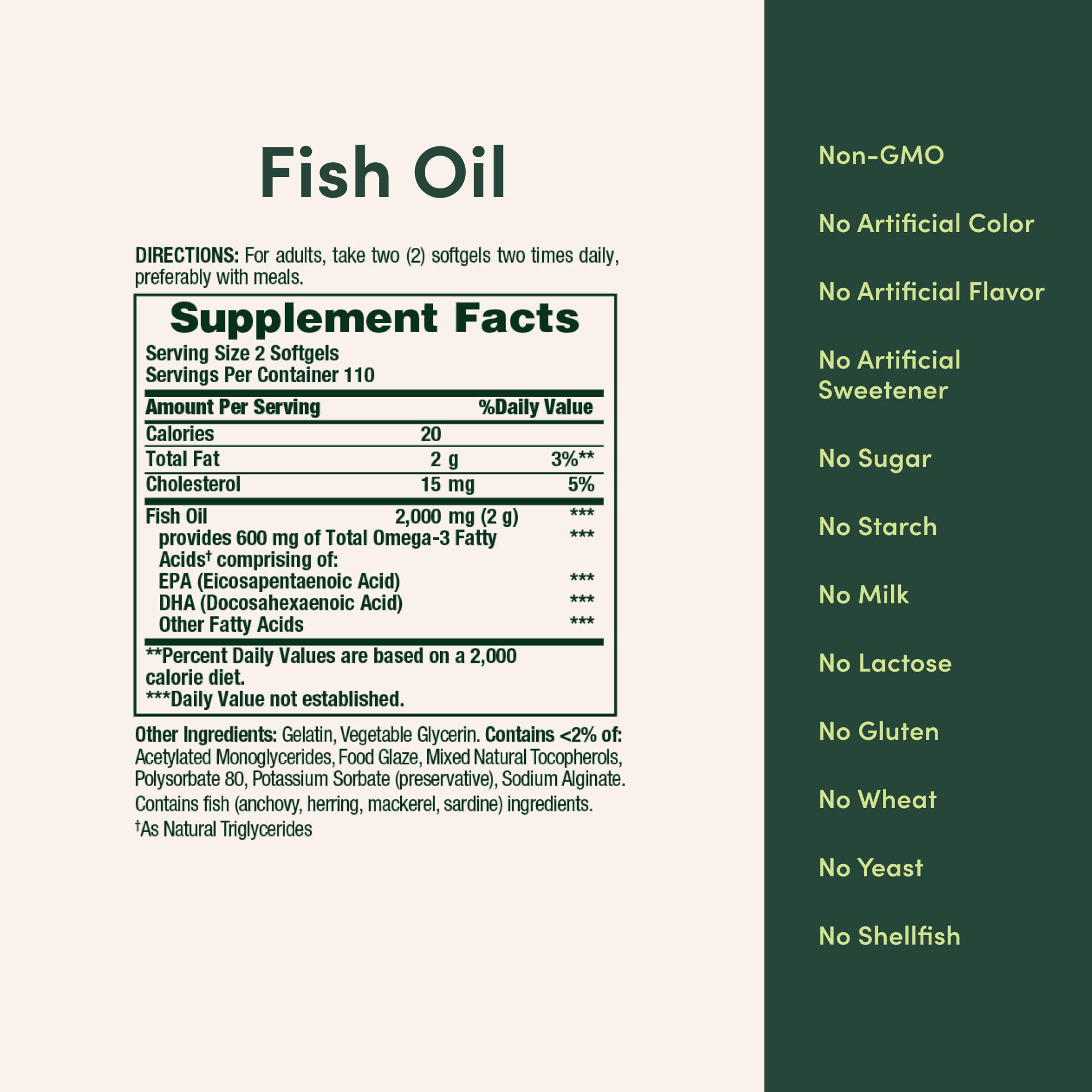 Mercury-free, non-GMO purity tested seal on Nature's Bounty Fish Oil