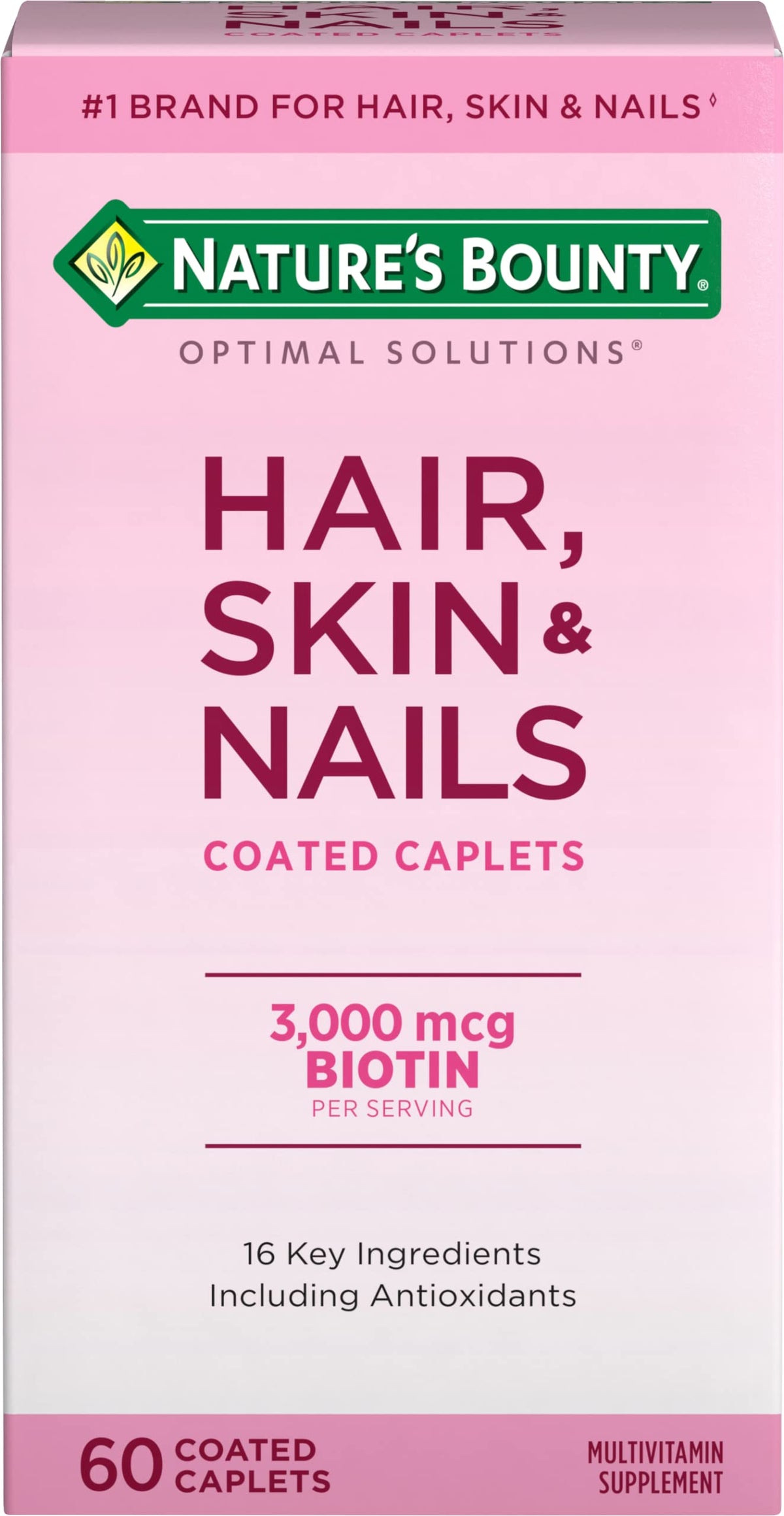 Front view of Nature's Bounty Optimal Solutions Hair, Skin & Nails formula
