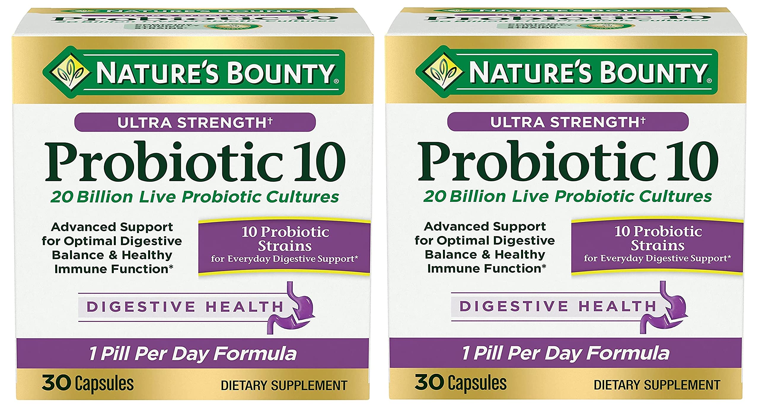 Front view of Nature's Bounty Ultra Strength Probiotic 10 Twin Pack