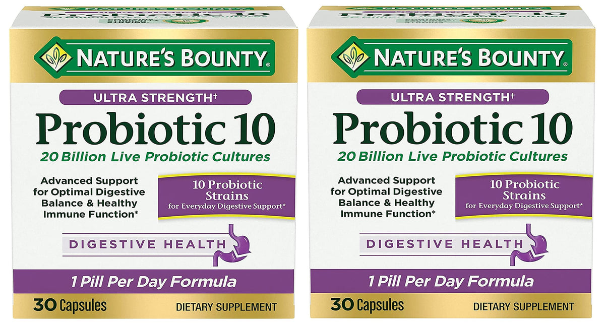 Front view of Nature's Bounty Ultra Strength Probiotic 10 Twin Pack