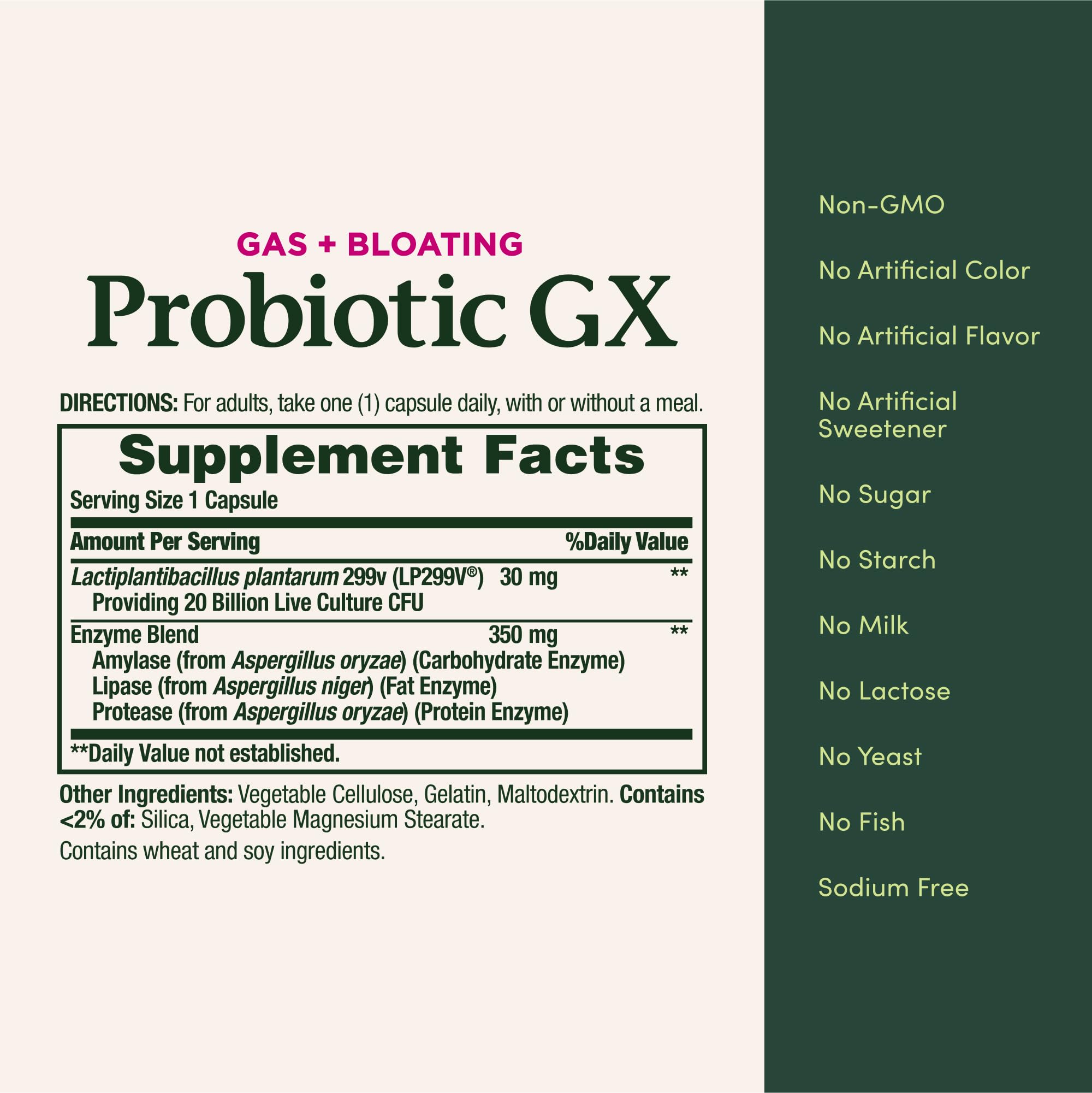 Nature's Bounty Probiotic GX relief from gas and bloating