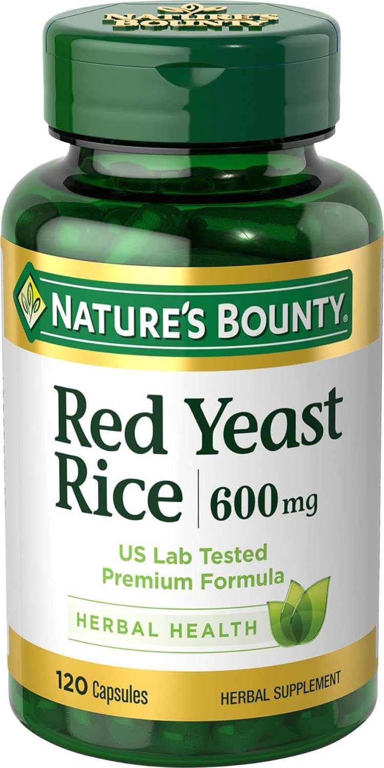 Nature's Bounty Red Yeast Rice 600 mg capsules bottle, 120 count