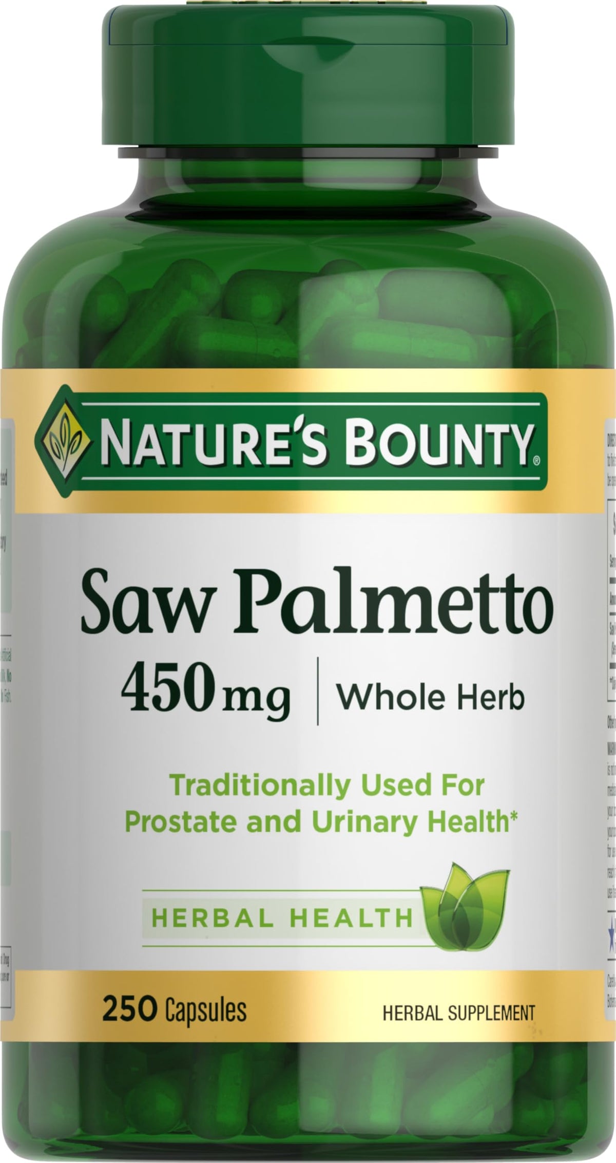 Nature's Bounty Saw Palmetto 450 mg bottle front view