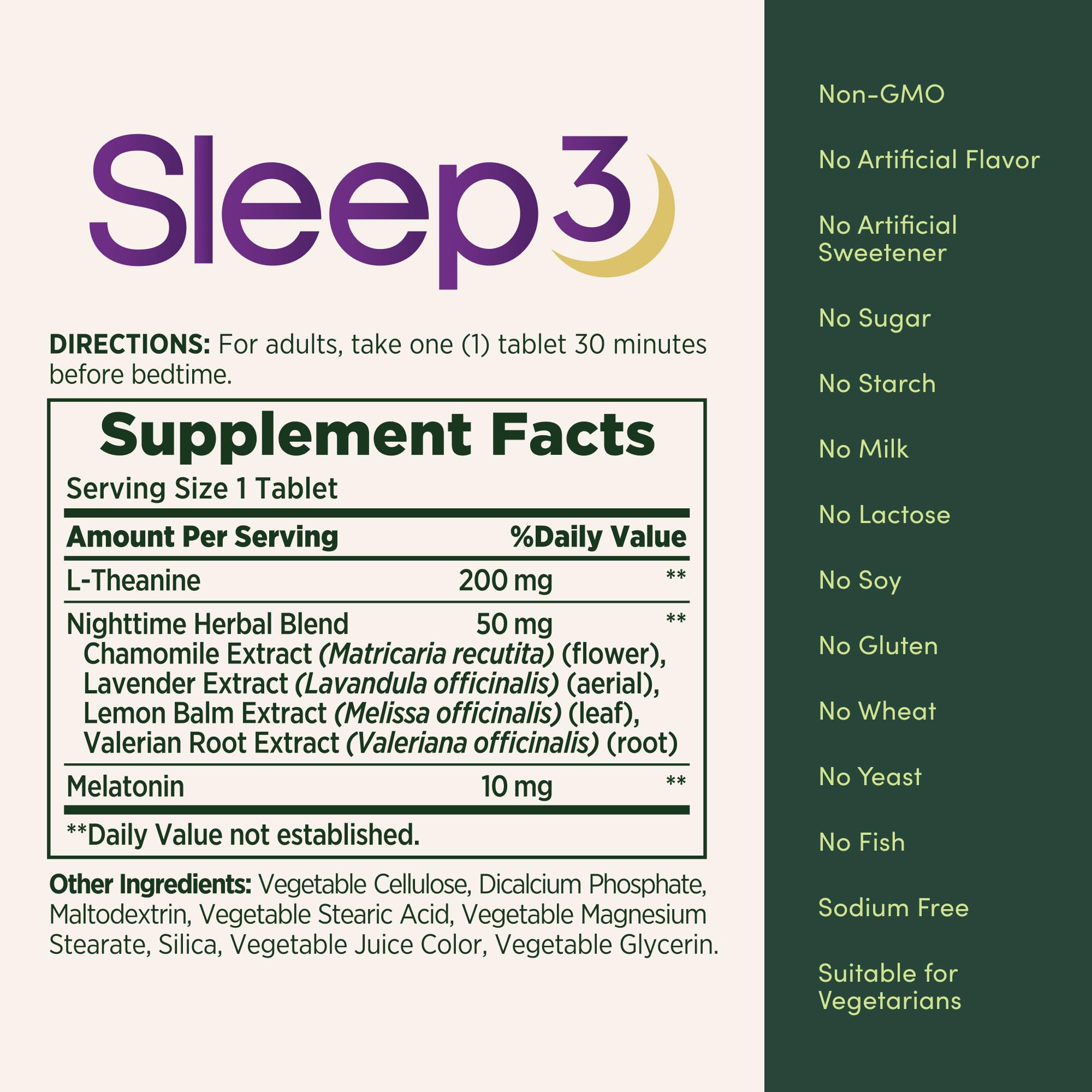 Nature's Bounty Sleep3 nighttime herbal blend ingredients like chamomile and valerian