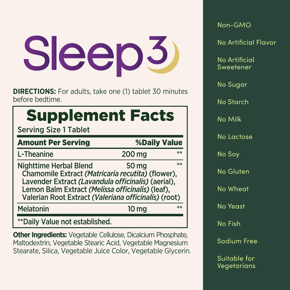 Nature's Bounty Sleep3 nighttime herbal blend ingredients like chamomile and valerian