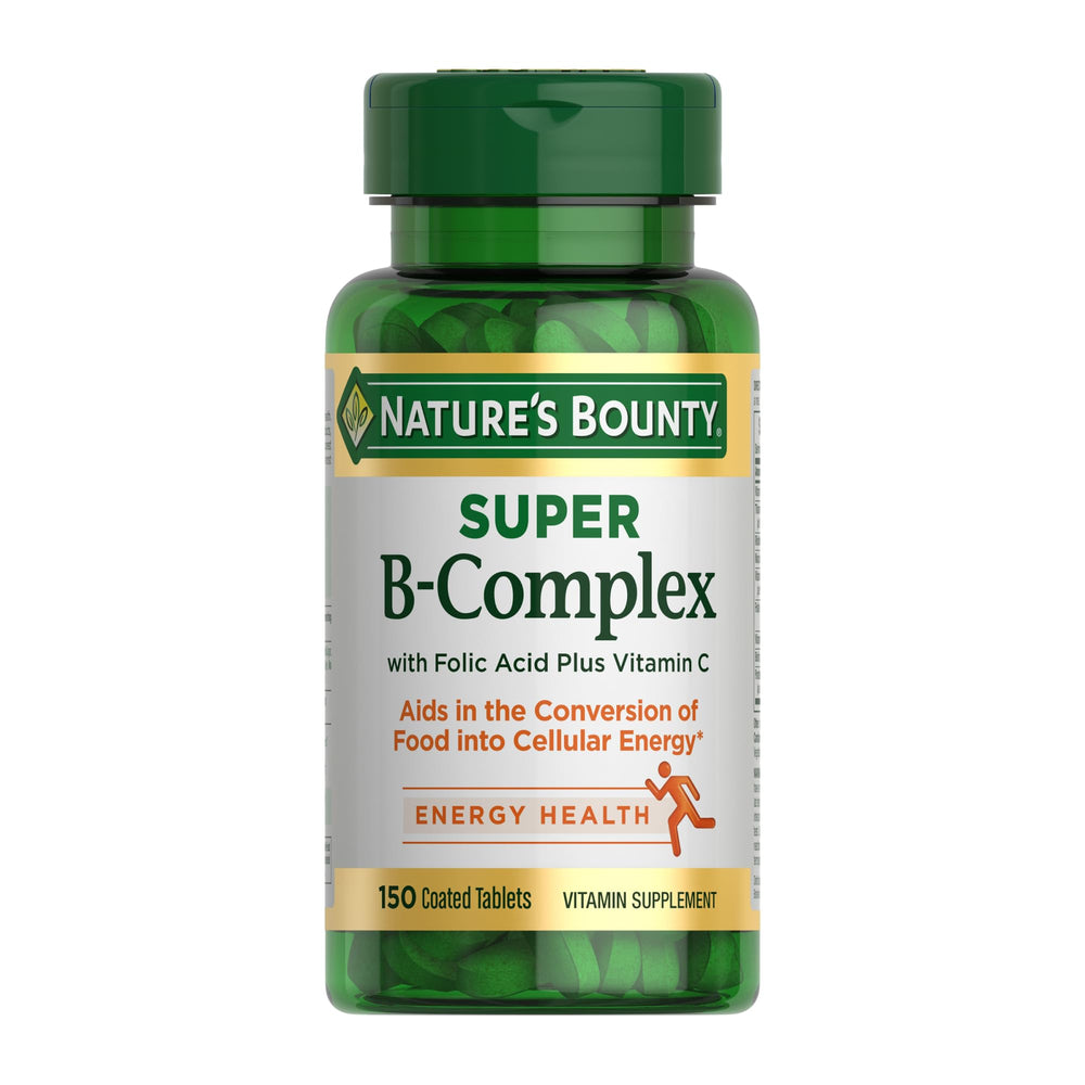 Nature's Bounty Super B-Complex bottle with pills for daily energy support
