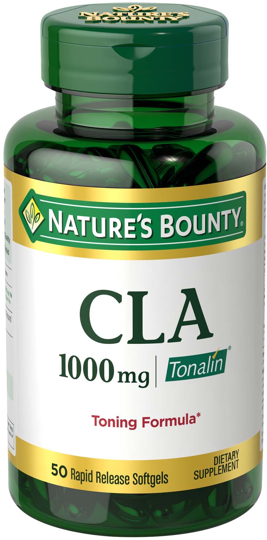 Nature's Bounty Tonalin CLA 1000mg rapid-release softgel bottle