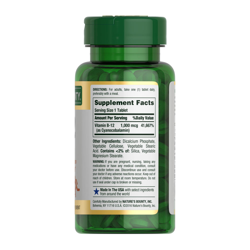 Close-up of Vitamin B12 1000 mcg label