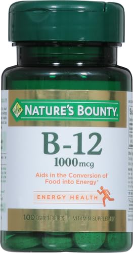 Close-up of Nature's Bounty B-12 label on bottle
