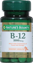 Close-up of Nature's Bounty B-12 label on bottle