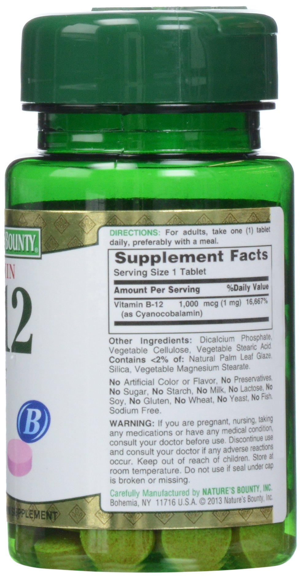 Bottle with Nature's Bounty Vitamin B-12 packaging
