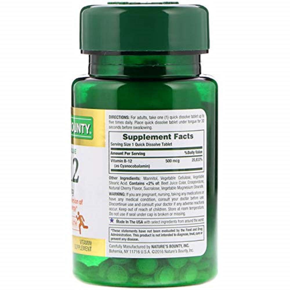 Cherry-flavored B-12 microlozenge dissolving under tongue