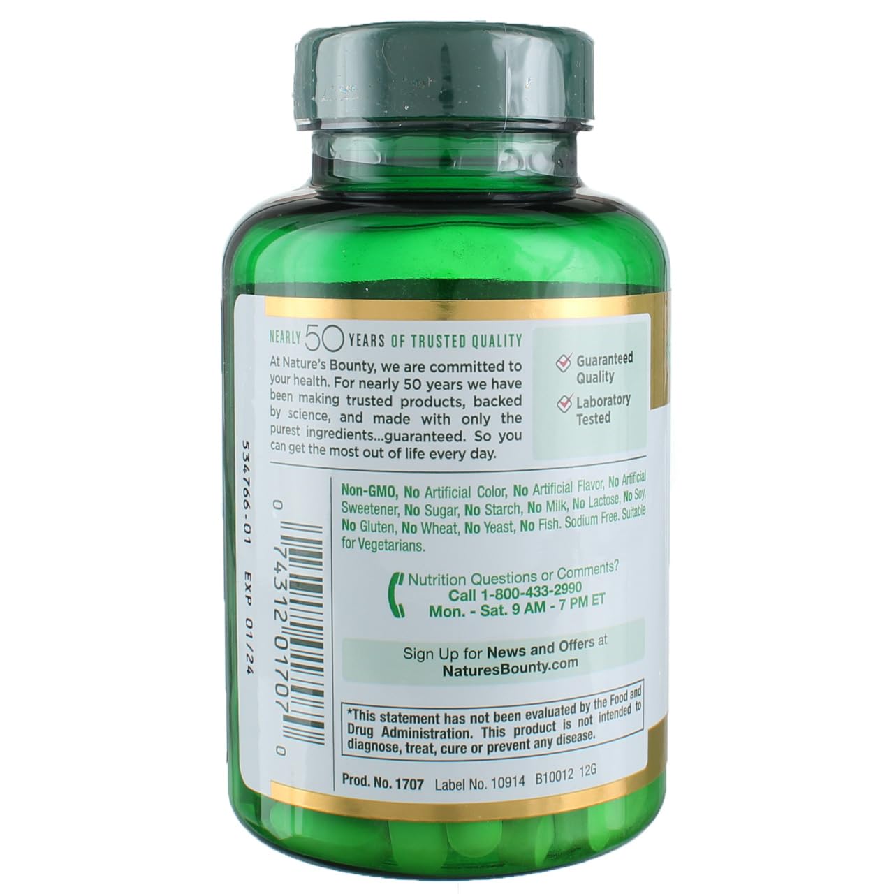 Nature's Bounty Vitamin C 1000mg caplets close-up label, convenient daily vitamin.