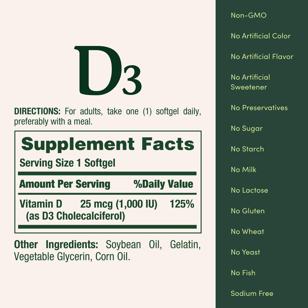 Vitamin D3 with a meal for absorption and daily use.