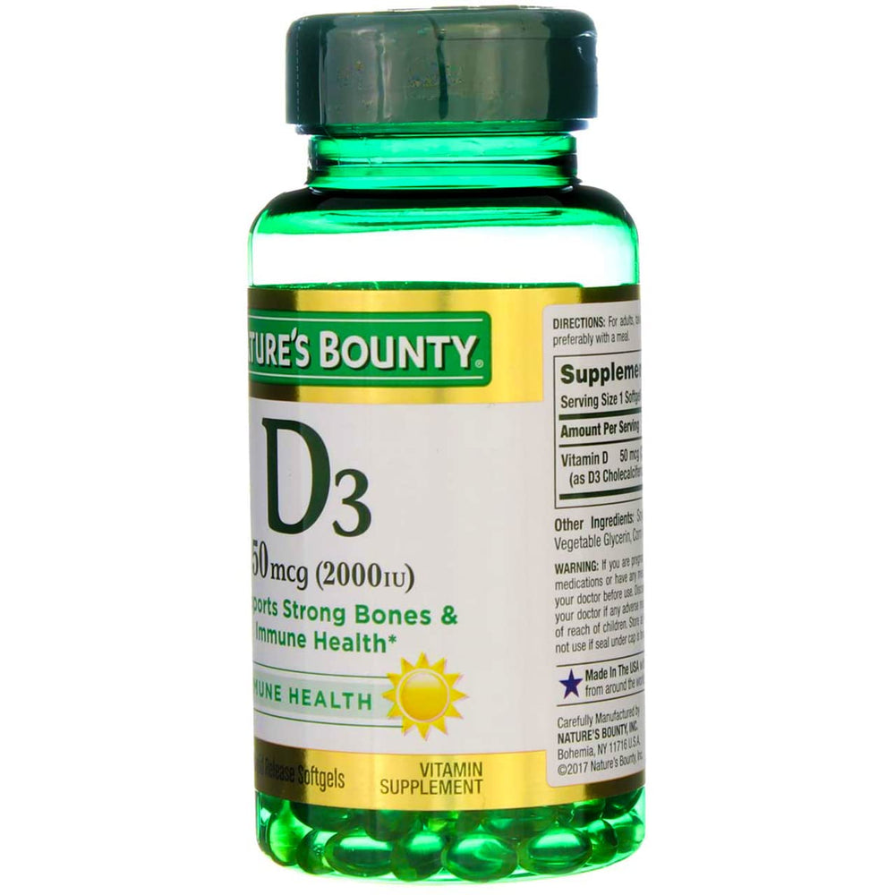 Supplement facts panel for Nature's Bounty Vitamin D3