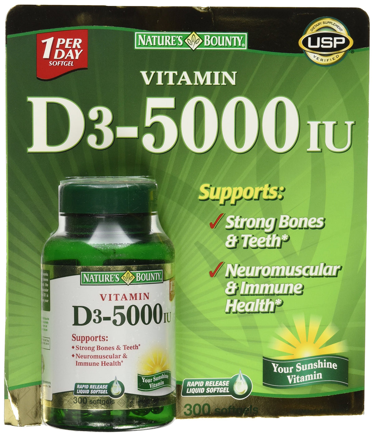 Nature's Bounty Vitamin D3 5000 IU Softgels - 300 Count