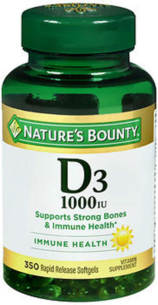 Nature's Bounty Vitamin D3 softgels bottle for daily bone and immune support