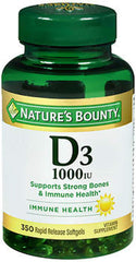 Nature's Bounty Vitamin D3 softgels bottle for daily bone and immune support