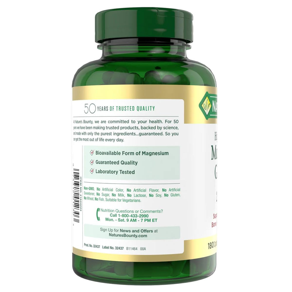 Close-up of Magnesium Glycinate bottle label showing 240 mg per capsule