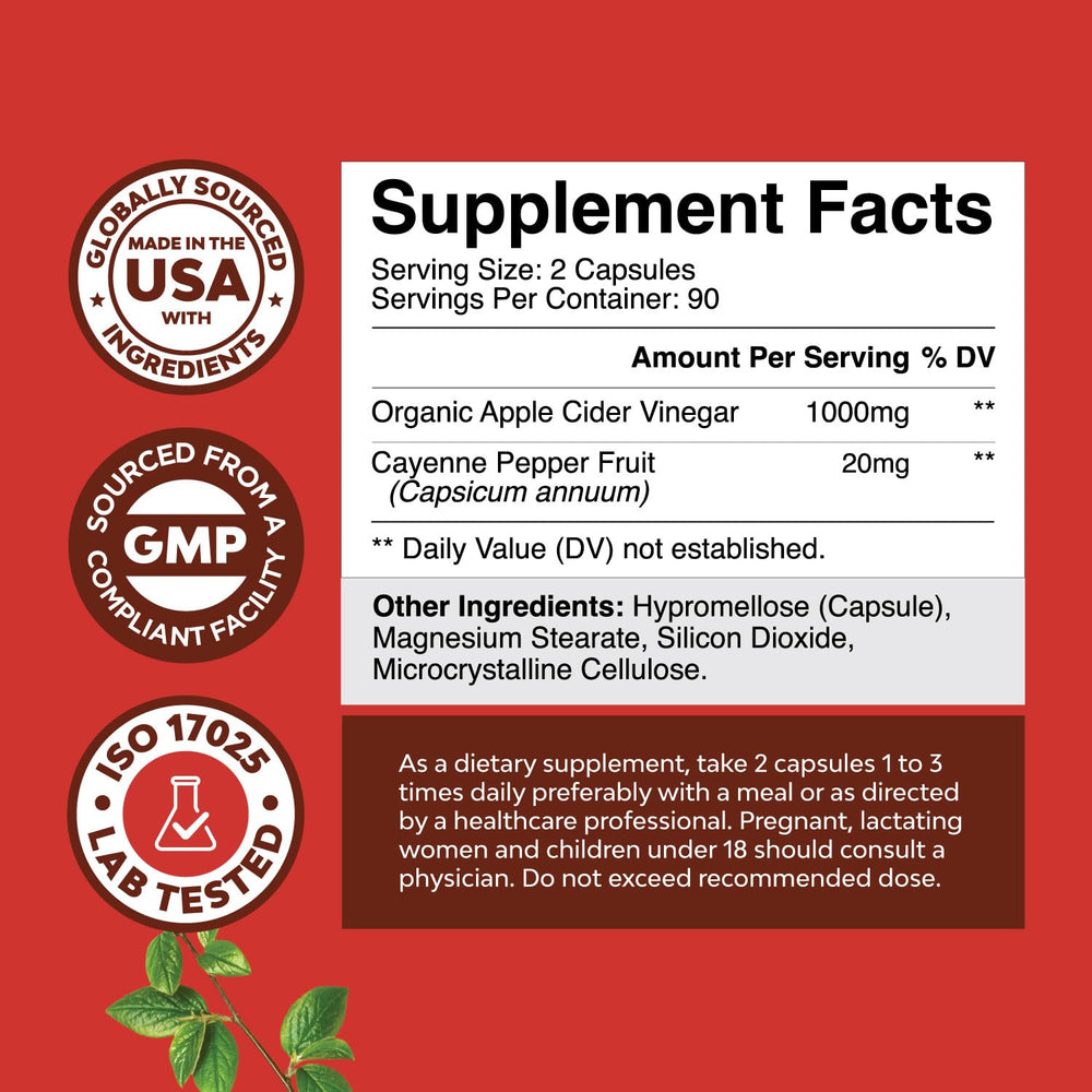 Natures Craft ACV Capsules label closeup highlights quality ingredients for detox