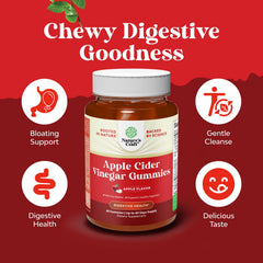 Natures Craft open bottle revealing chewable apple cider vinegar gummies for easy dosing