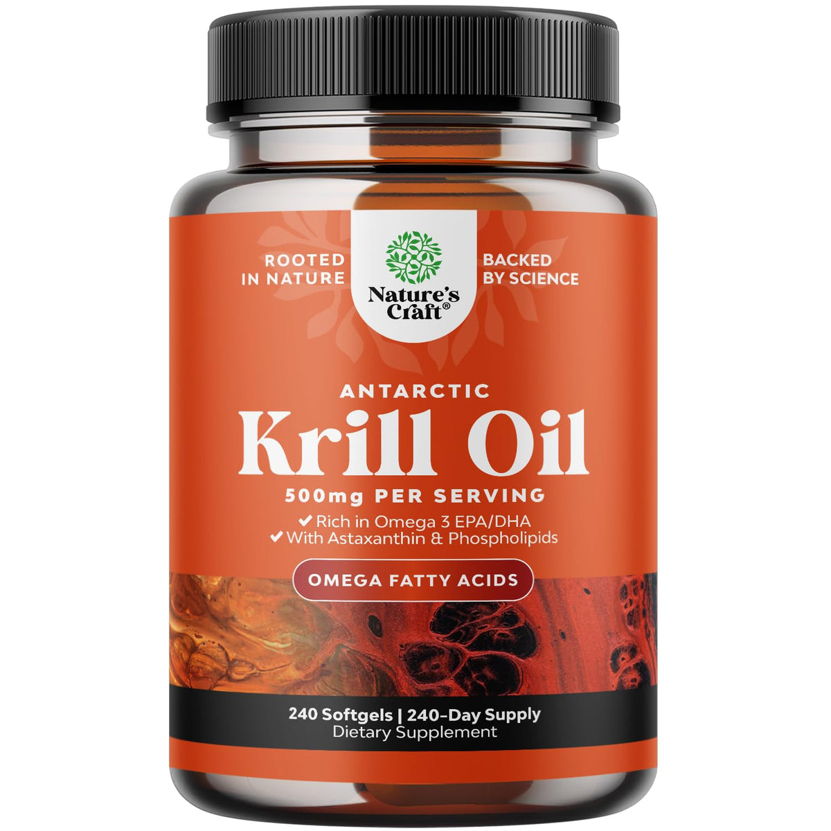 Front view of Natures Craft Antarctic Krill Oil 500mg softgels bottle