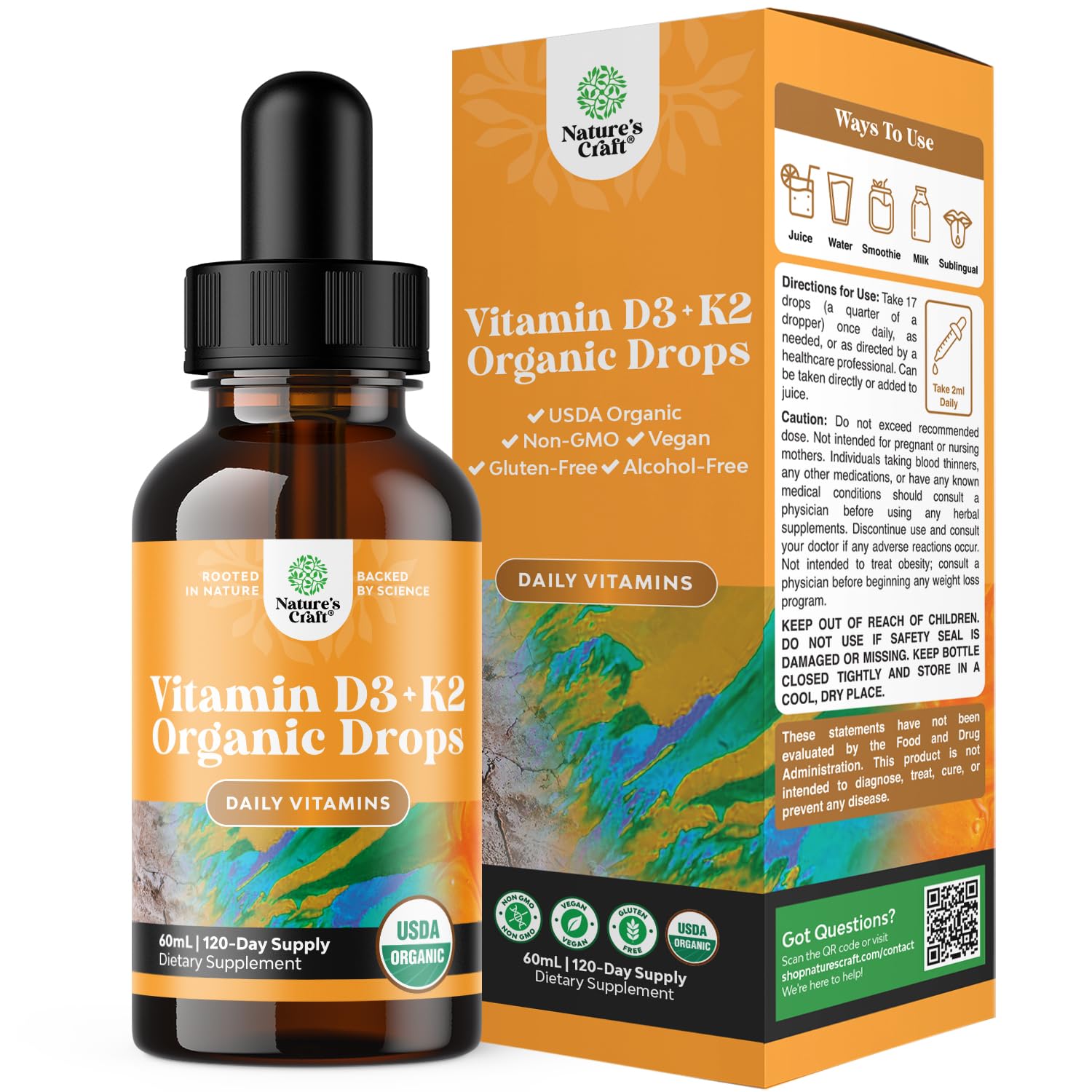 Natures Craft Vitamin D3 with K2 drops bottle for adults