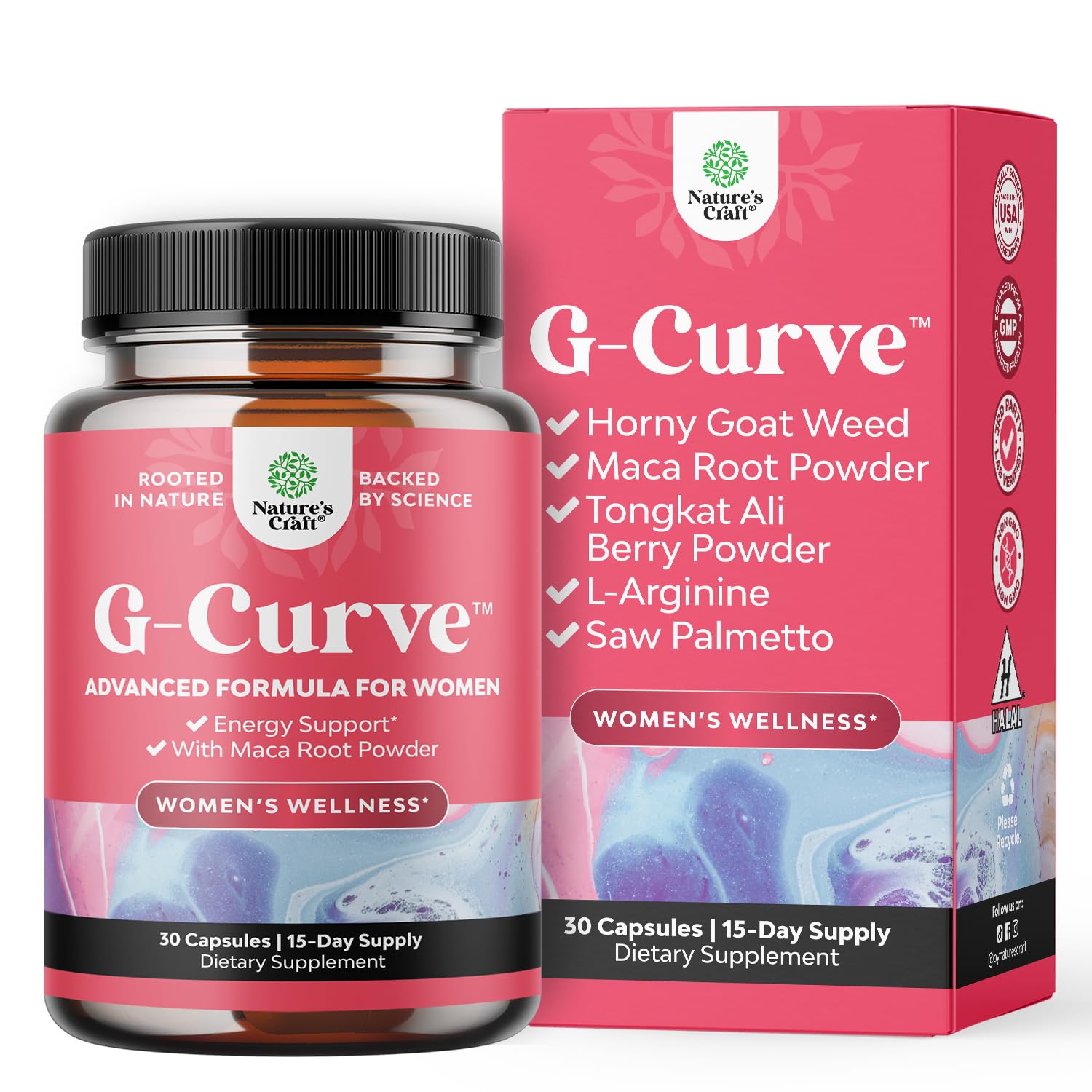Natures Craft G Curve Horny Goat Weed for Women bottle on white background