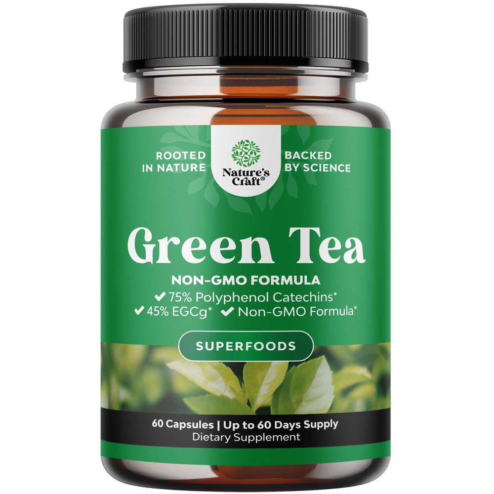 Natures Craft Green Tea Extract Capsules bottle front supports daily energy