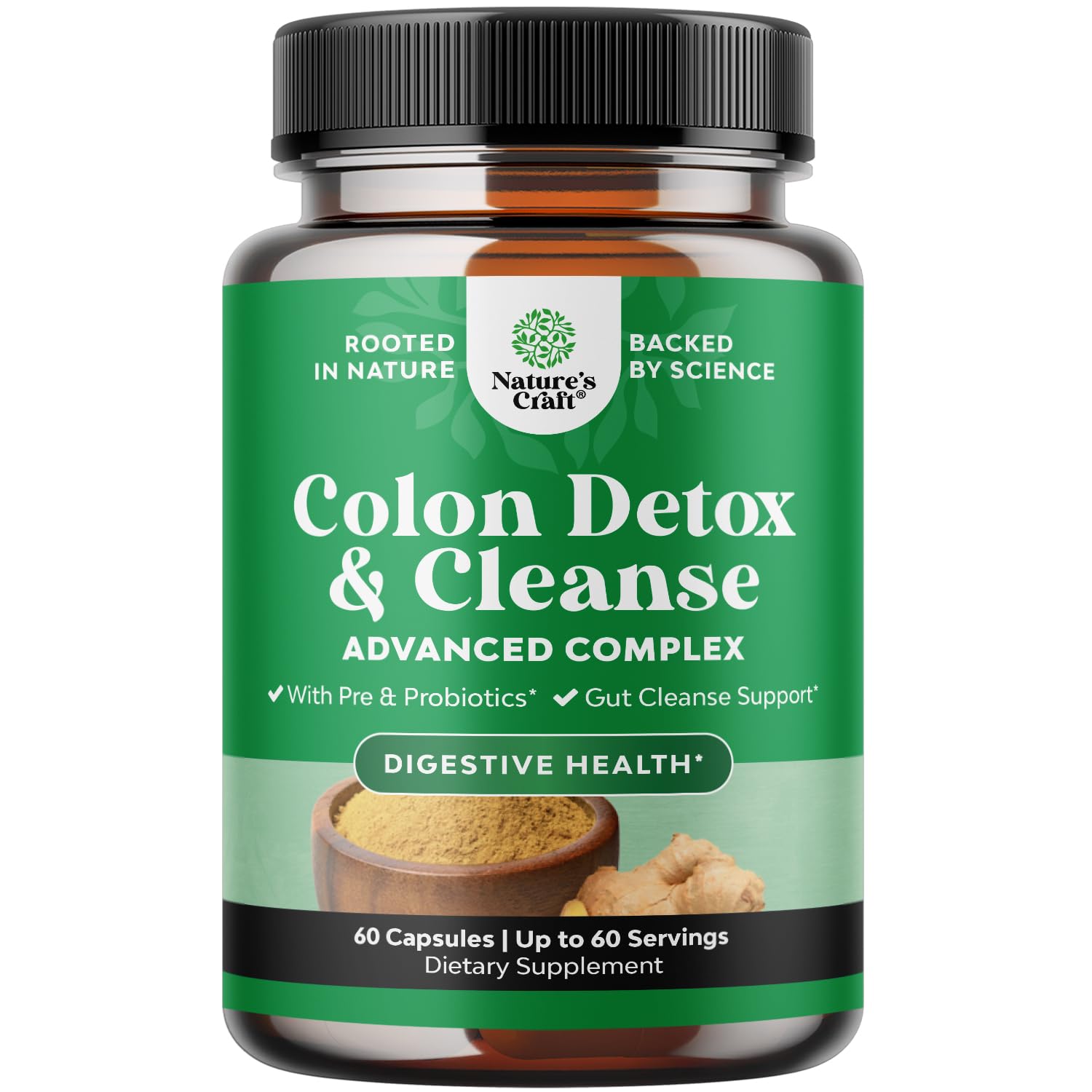 Natures Craft Herbal Colon Cleanse bottle with capsules for digestive support.