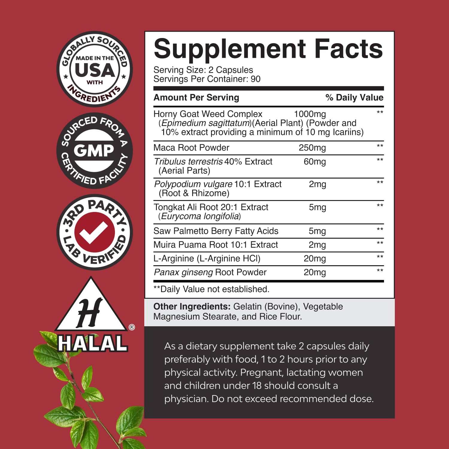 Close-up of Natures Craft Horny Goat Weed capsules highlighting the robust formula